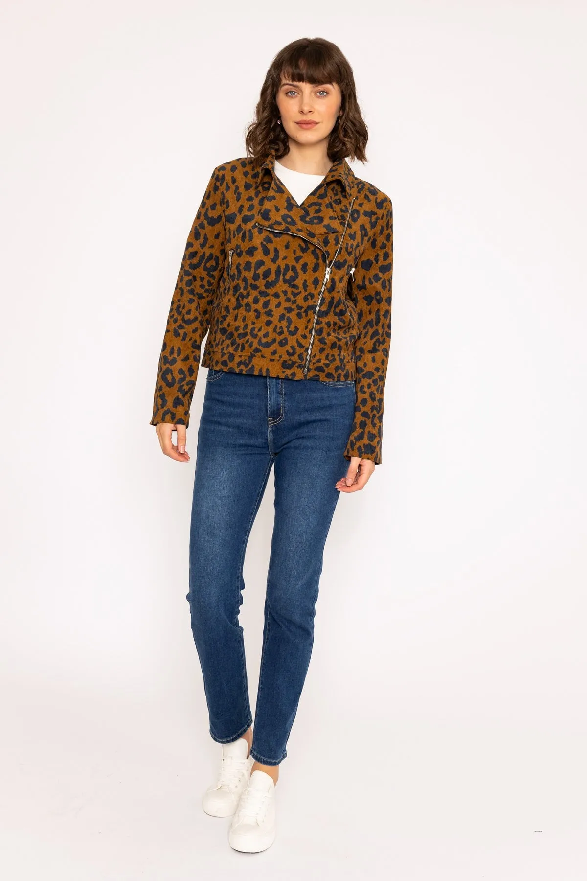 Animal Print Cord Biker Jacket