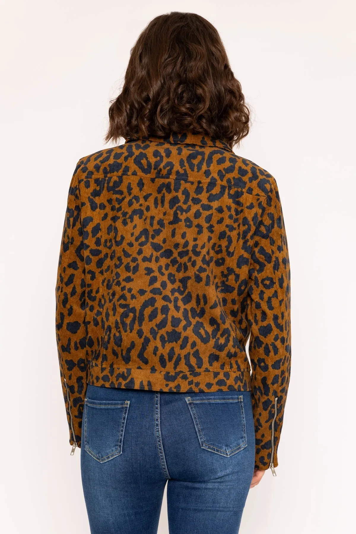 Animal Print Cord Biker Jacket