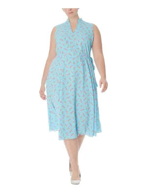 ANNE KLEIN Womens Aqua Sleeveless Split Midi Party Fit   Flare Dress