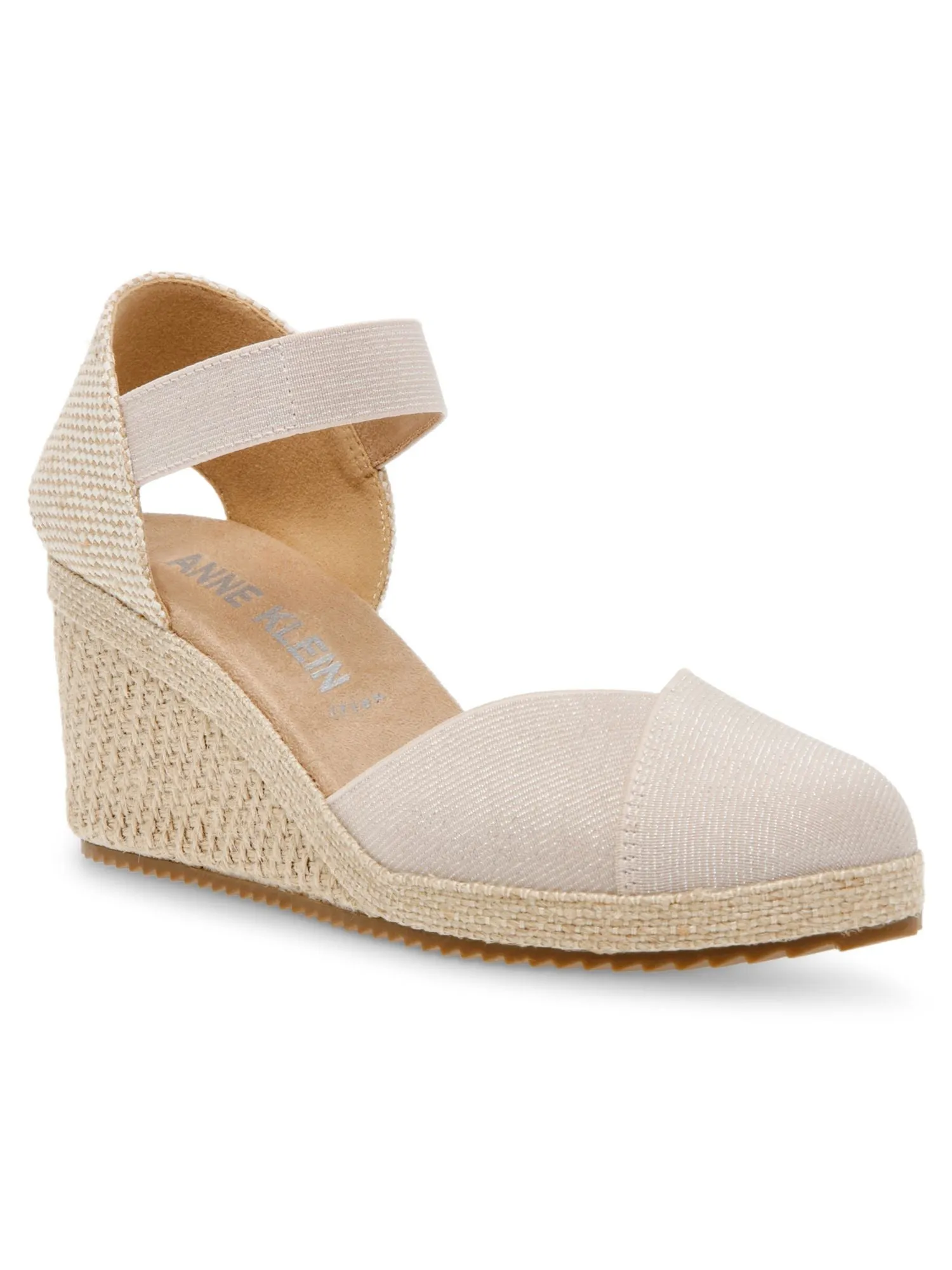 ANNE KLEIN Womens Beige Mixed Media Elastic Ankle Strap Stretch Padded Zuri Round Toe Wedge Slip On Espadrille Shoes M