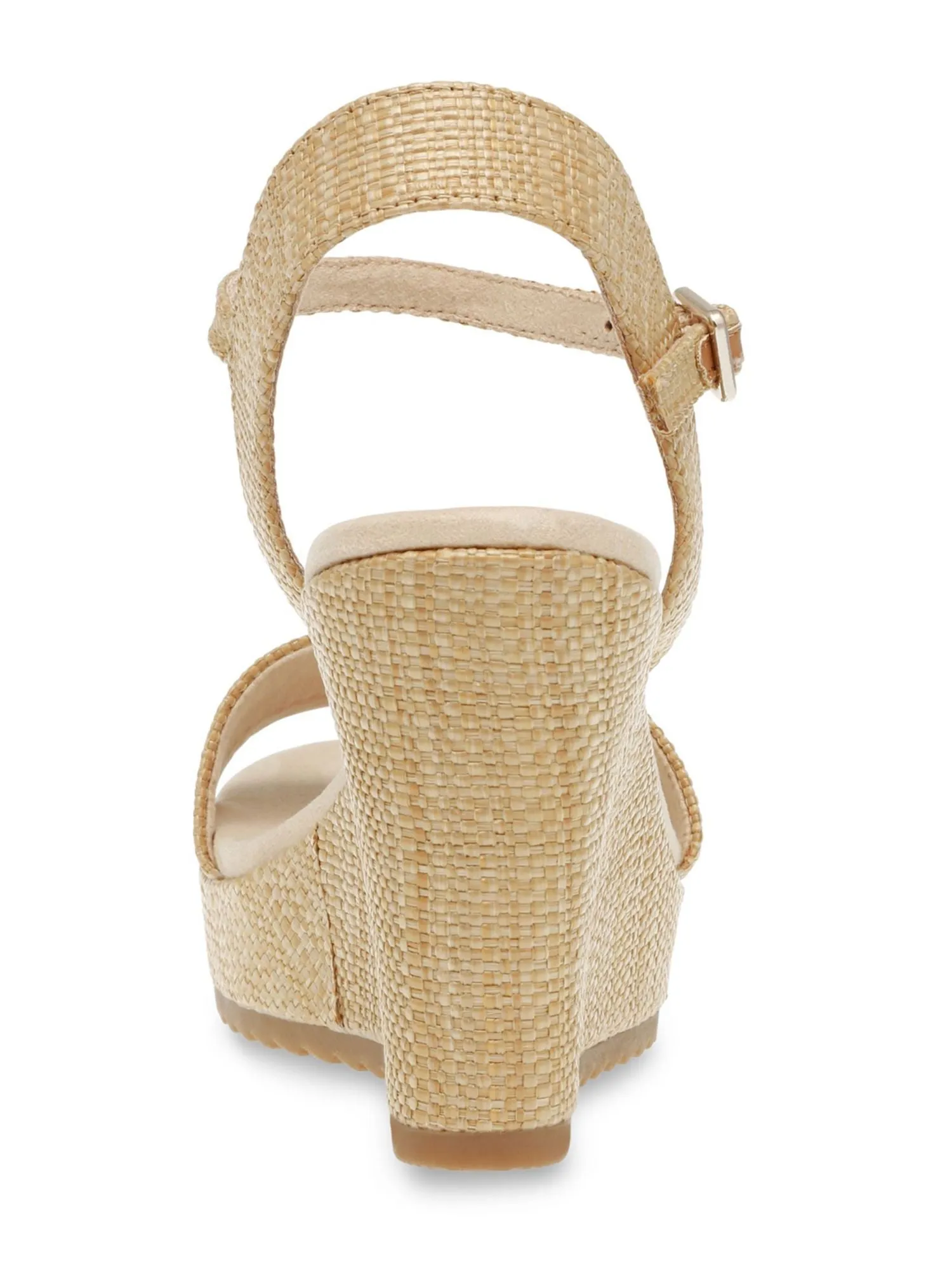 ANNE KLEIN Womens Beige Woven Padded Ankle Strap Adjustable Wella Round Toe Wedge Buckle Heeled M