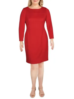 ANNE KLEIN Womens Red Short Sleeve Jewel Neck Short Sheath Dress