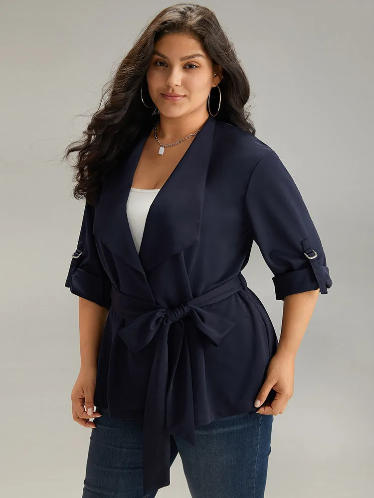 Anti-Wrinkle Plain Belted Tab Sleeve Blazer