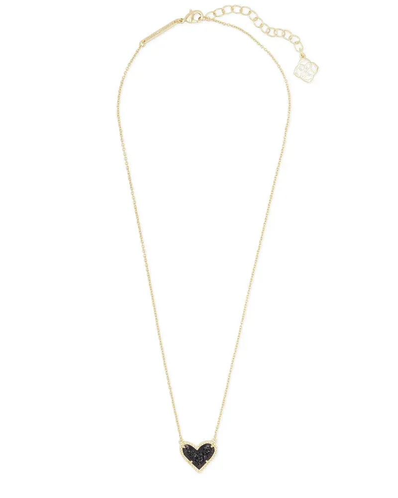 Ari Heart Gold Pendant Necklace in Black Drusy by Kendra Scott