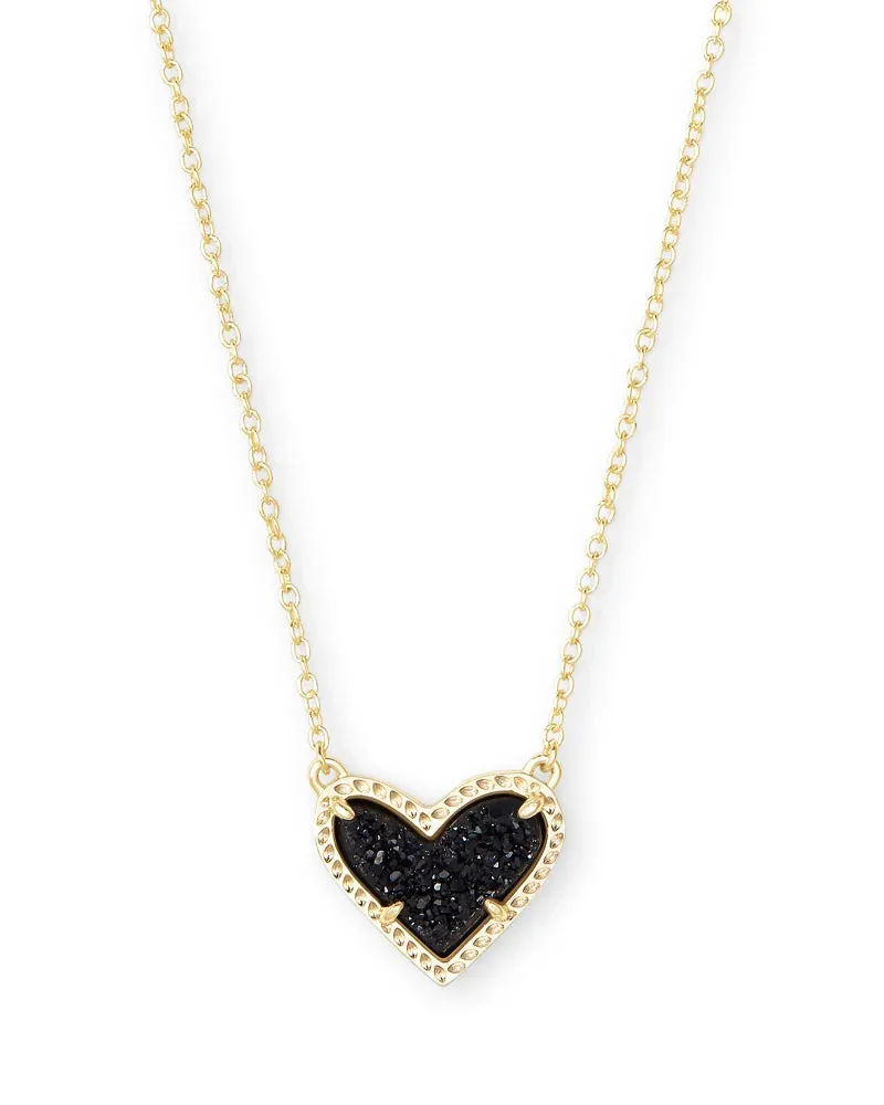 Ari Heart Gold Pendant Necklace in Black Drusy by Kendra Scott