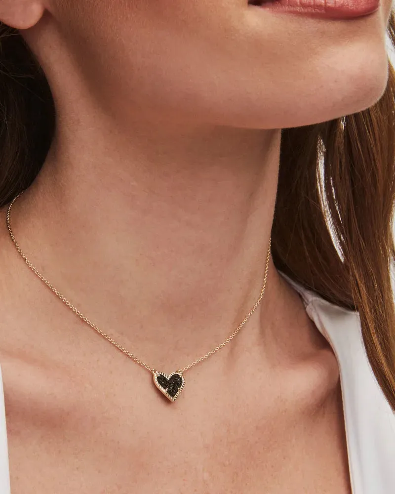 Ari Heart Gold Pendant Necklace in Black Drusy by Kendra Scott