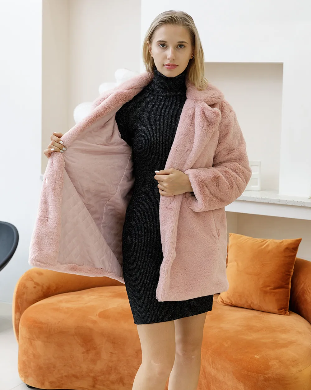 Autumn Winter New Women Faux Fur Coat Elegant Fluffy Thick Warm