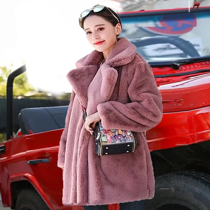 Autumn Winter New Women Faux Fur Coat Elegant Fluffy Thick Warm