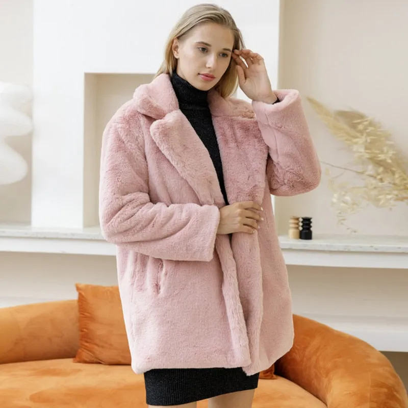 Autumn Winter New Women Faux Fur Coat Elegant Fluffy Thick Warm