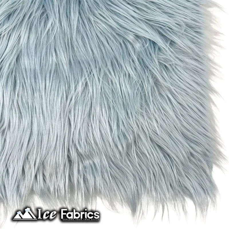 Baby Blue IceFabrics Square Shaggy Long Pile Faux Fur Fabric