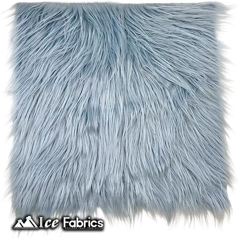 Baby Blue IceFabrics Square Shaggy Long Pile Faux Fur Fabric