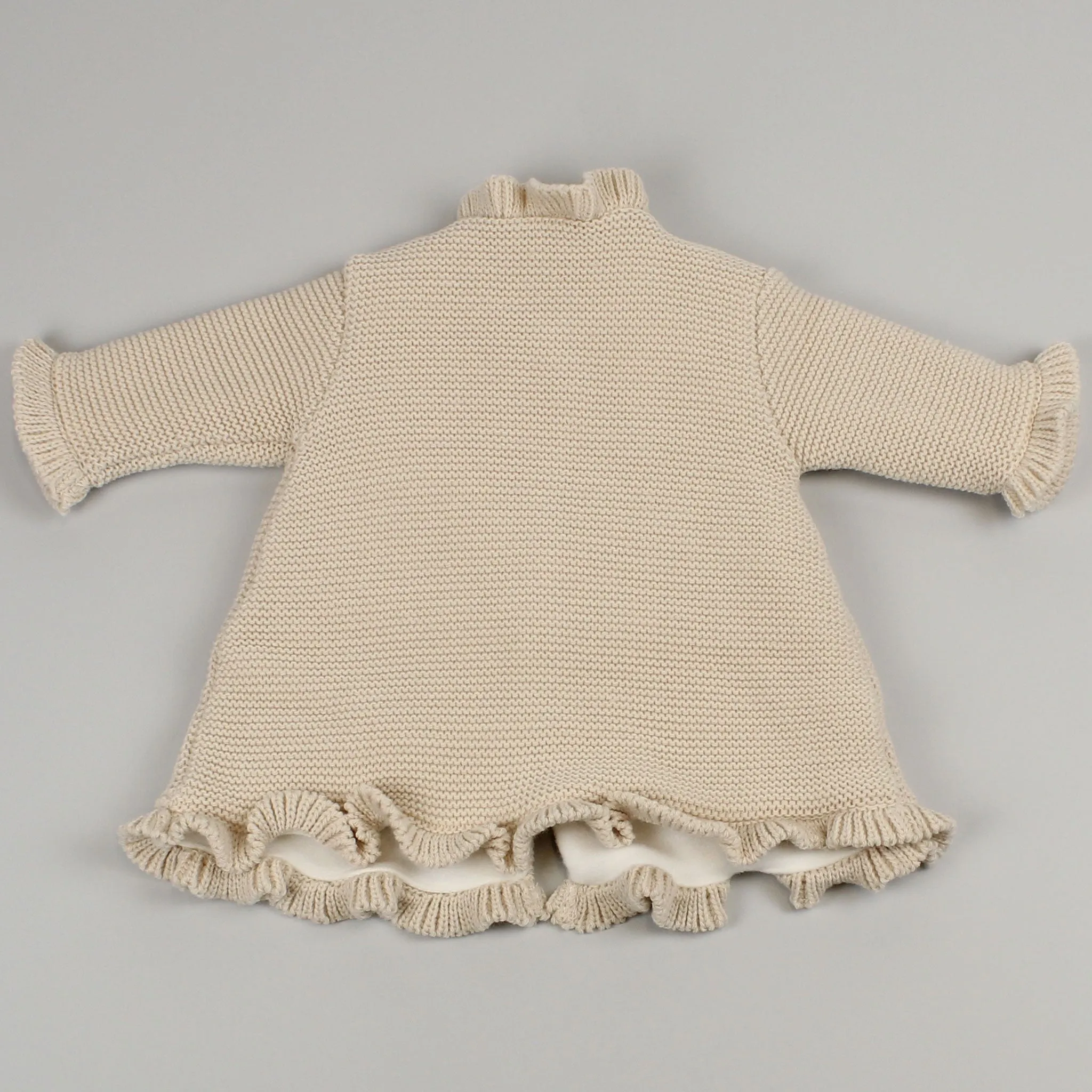 Baby Girls Fleece Lined Knitted Coat - Beige