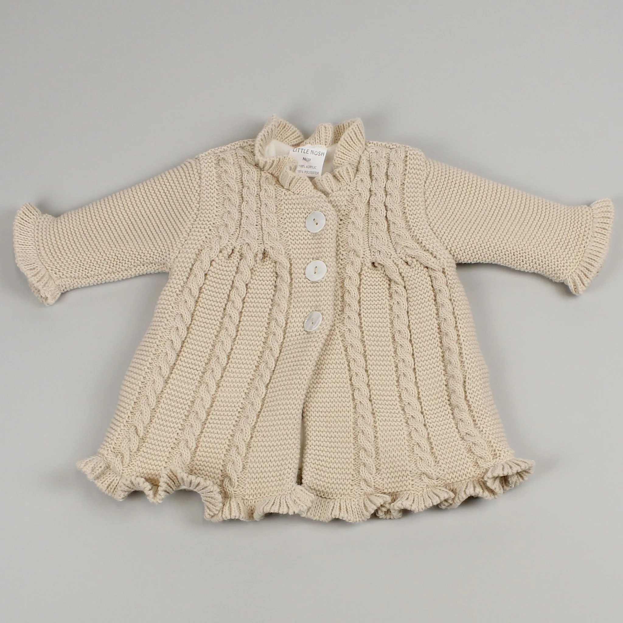 Baby Girls Fleece Lined Knitted Coat - Beige