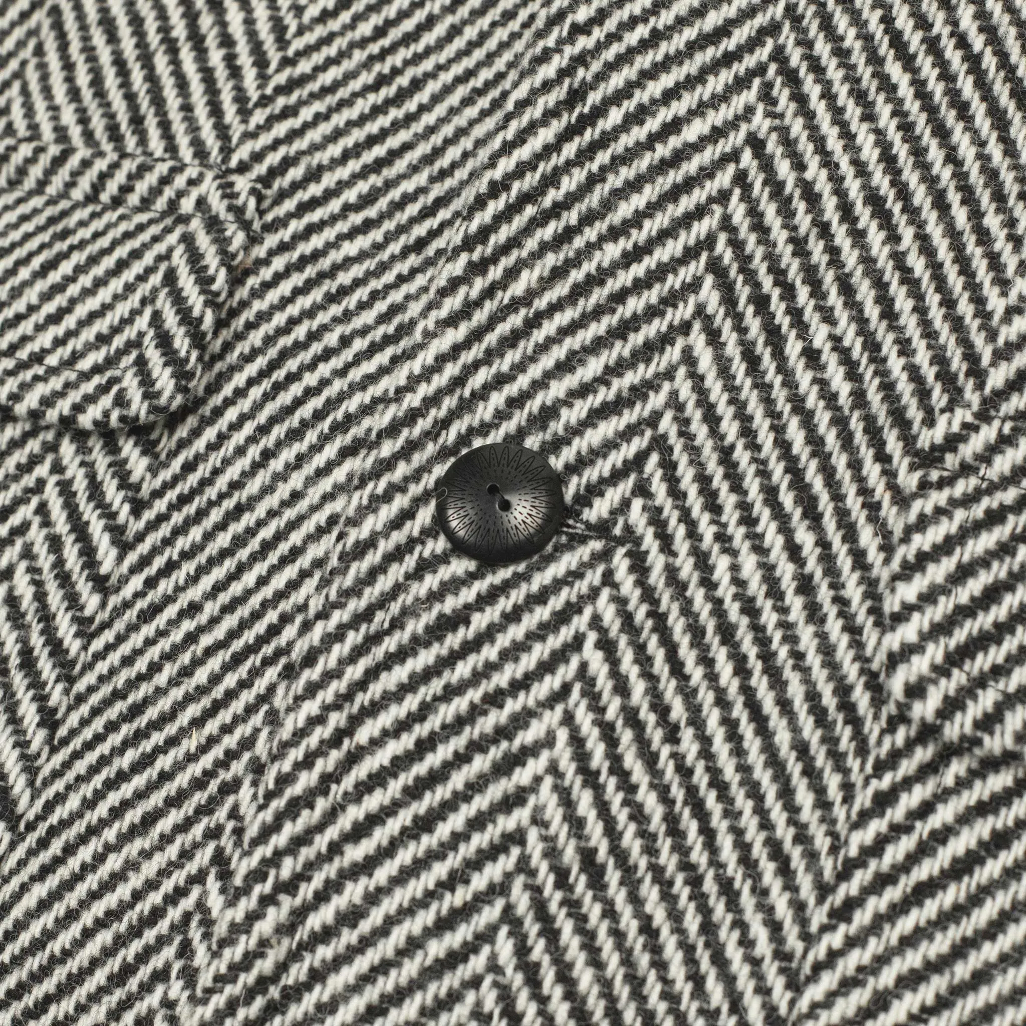 Balmacaan coat in black and white herringbone wool tweed