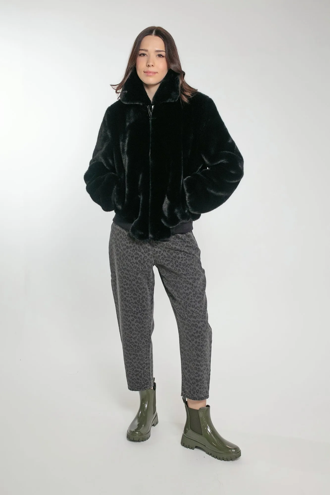 BEATRIX FAUX FUR BOMBER IN BLACK