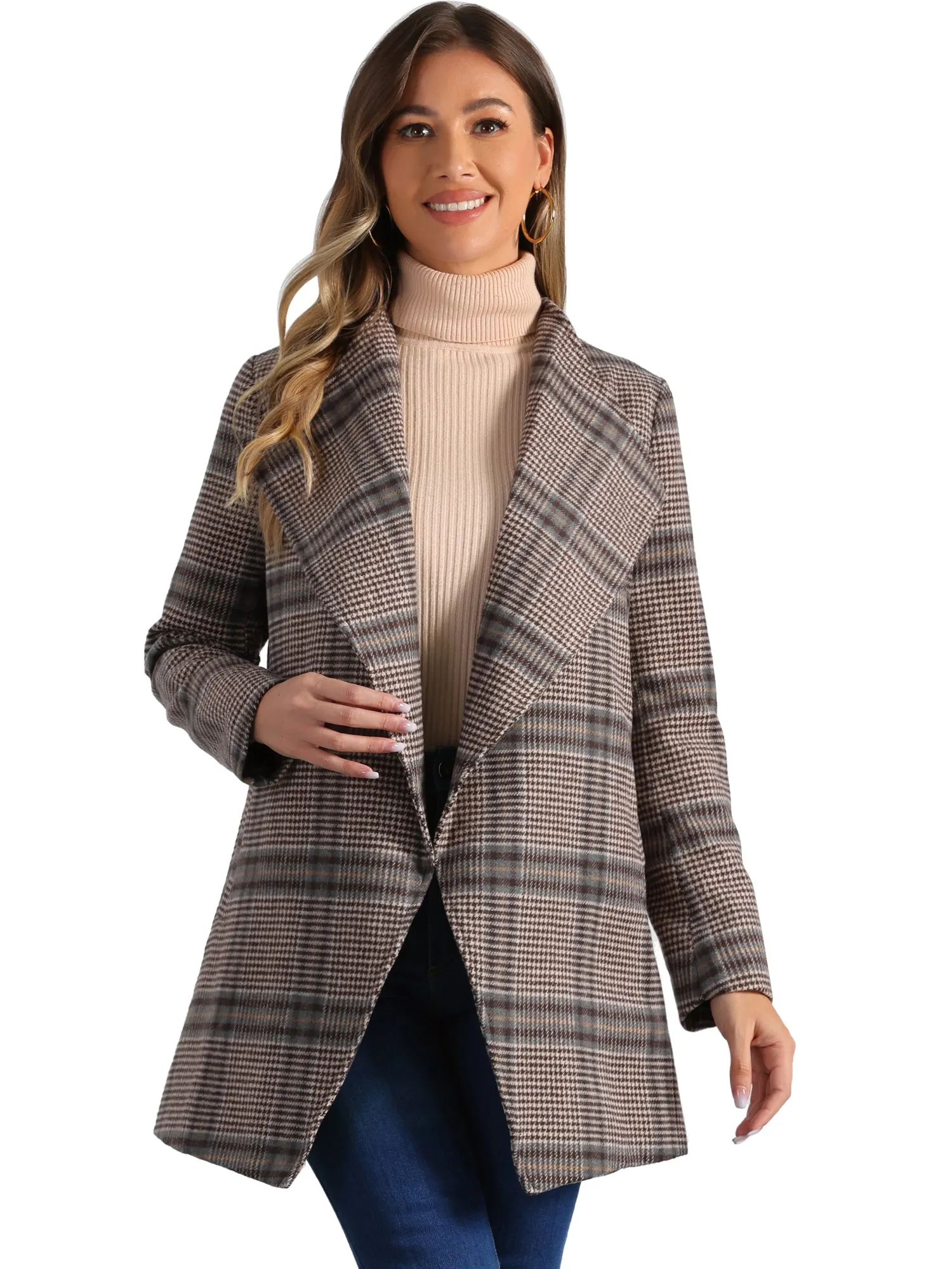 Belted Wrap Outerwear Shawl Collar Asymmetric Hem Plaid Coat