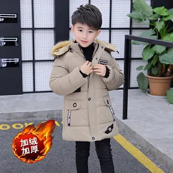 Big Boys Jacket Fall Winter Thicken Warm Teenager Kids Jackets Fashion Long Style Zipper Hooded Boys Coat 4 6 8 10 12 14 Years