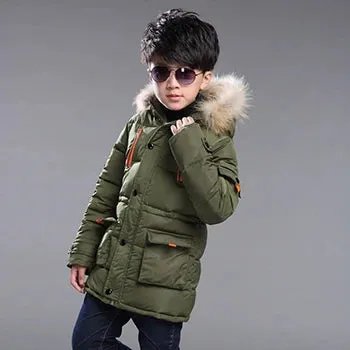 Big Boys Jacket Fall Winter Thicken Warm Teenager Kids Jackets Fashion Long Style Zipper Hooded Boys Coat 4 6 8 10 12 14 Years