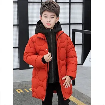 Big Boys Jacket Fall Winter Thicken Warm Teenager Kids Jackets Fashion Long Style Zipper Hooded Boys Coat 4 6 8 10 12 14 Years