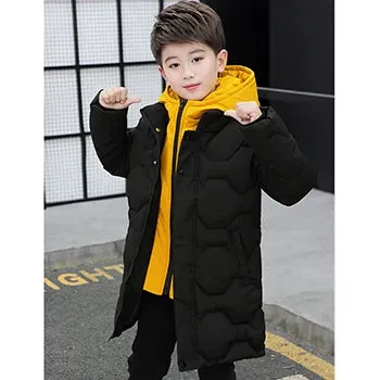 Big Boys Jacket Fall Winter Thicken Warm Teenager Kids Jackets Fashion Long Style Zipper Hooded Boys Coat 4 6 8 10 12 14 Years