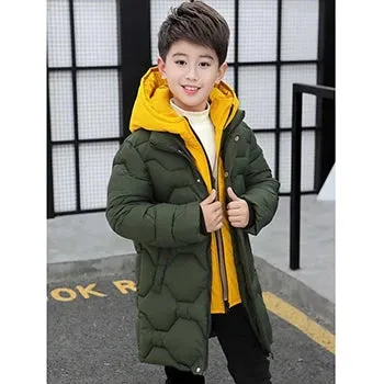 Big Boys Jacket Fall Winter Thicken Warm Teenager Kids Jackets Fashion Long Style Zipper Hooded Boys Coat 4 6 8 10 12 14 Years