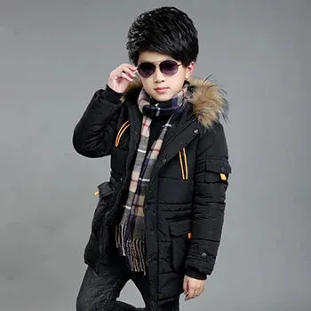 Big Boys Jacket Fall Winter Thicken Warm Teenager Kids Jackets Fashion Long Style Zipper Hooded Boys Coat 4 6 8 10 12 14 Years