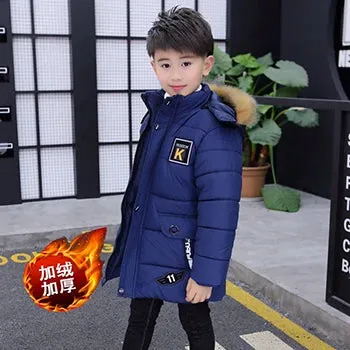 Big Boys Jacket Fall Winter Thicken Warm Teenager Kids Jackets Fashion Long Style Zipper Hooded Boys Coat 4 6 8 10 12 14 Years