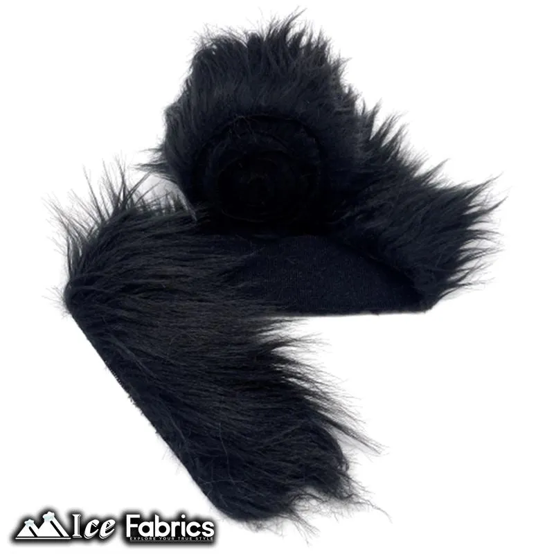 Black Shaggy Mohair Strips Ribbon Faux Fur Fabric Pre Cut Roll