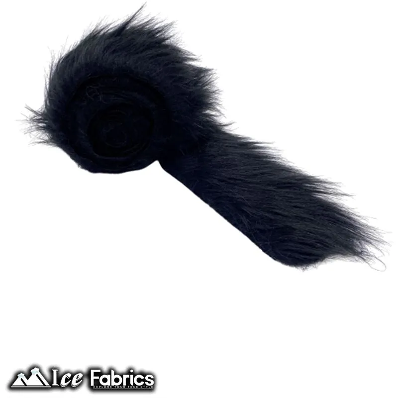 Black Shaggy Mohair Strips Ribbon Faux Fur Fabric Pre Cut Roll