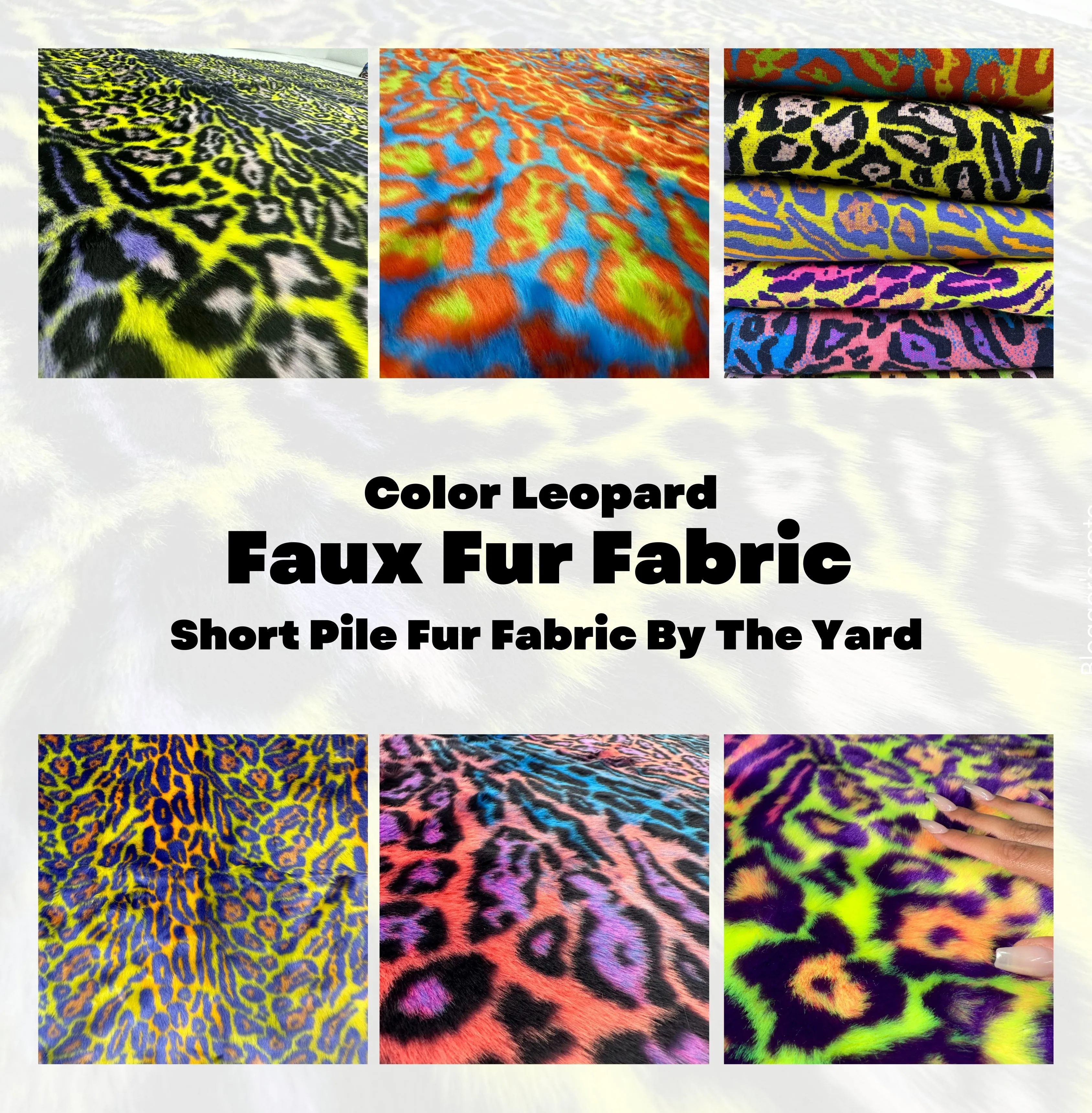 Blue Purple Leopard Short Pile Faux Fur Fabric By The Yard