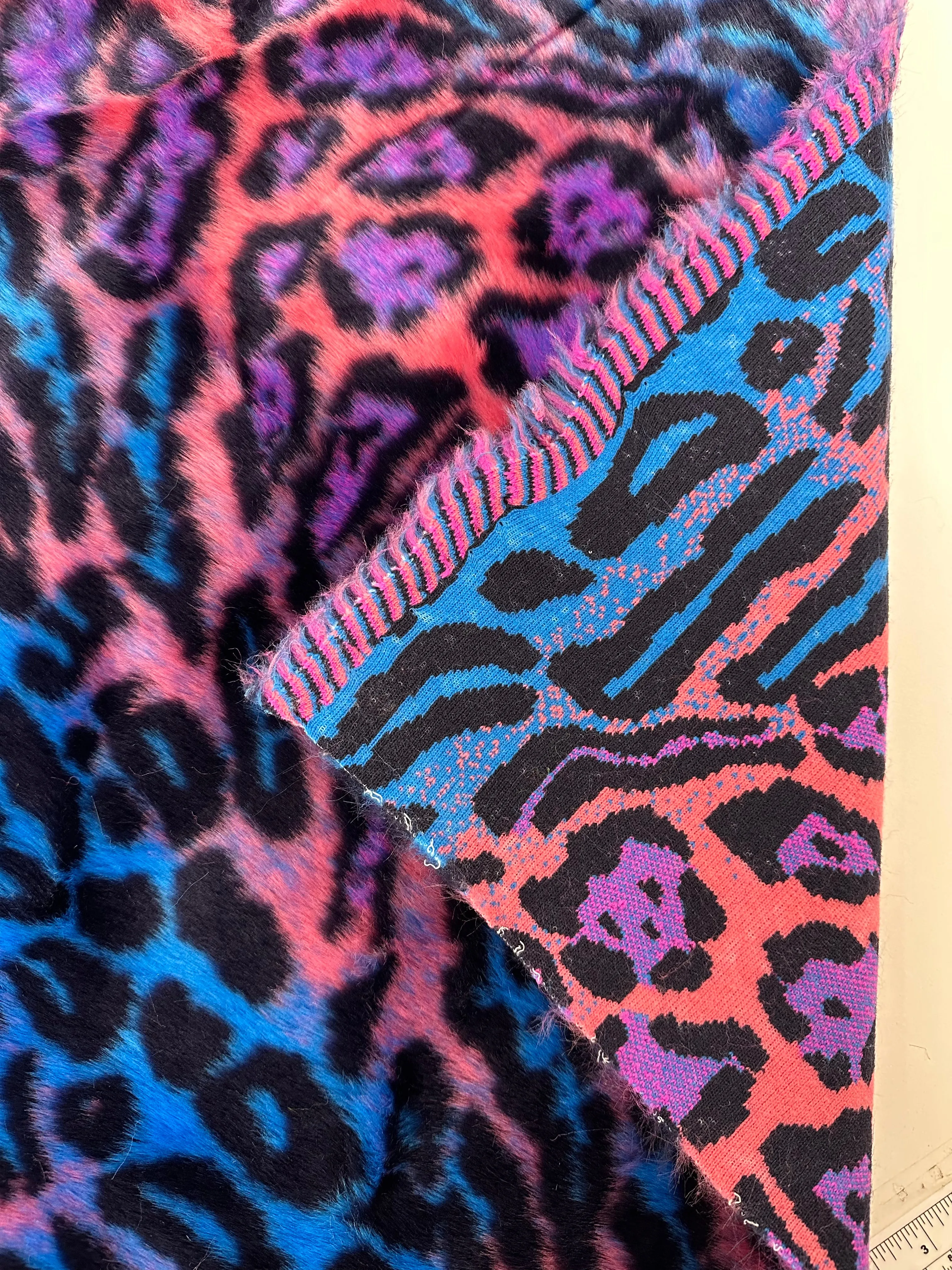 Blue Purple Leopard Short Pile Faux Fur Fabric By The Yard