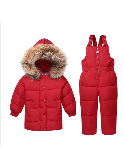 Boys Ski Suit Girl Down Jacket Coat Bib Pants 2pcs