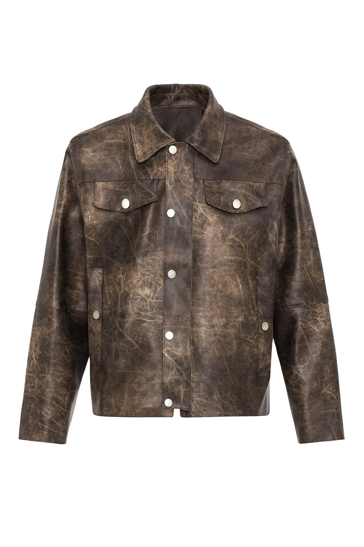 Brown Crop Fit Faux Leather Men's Jacket - Wessi