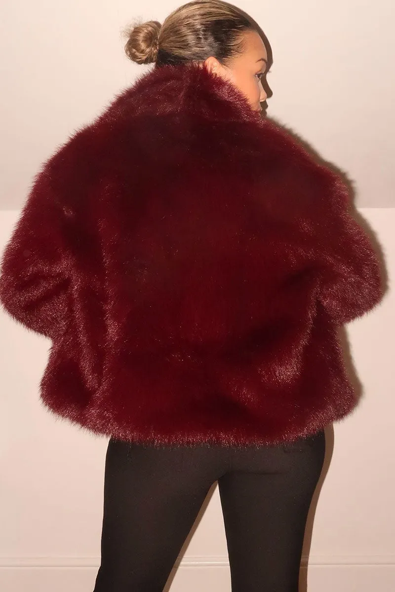 BURGUNDY FAUX FUR JACKET