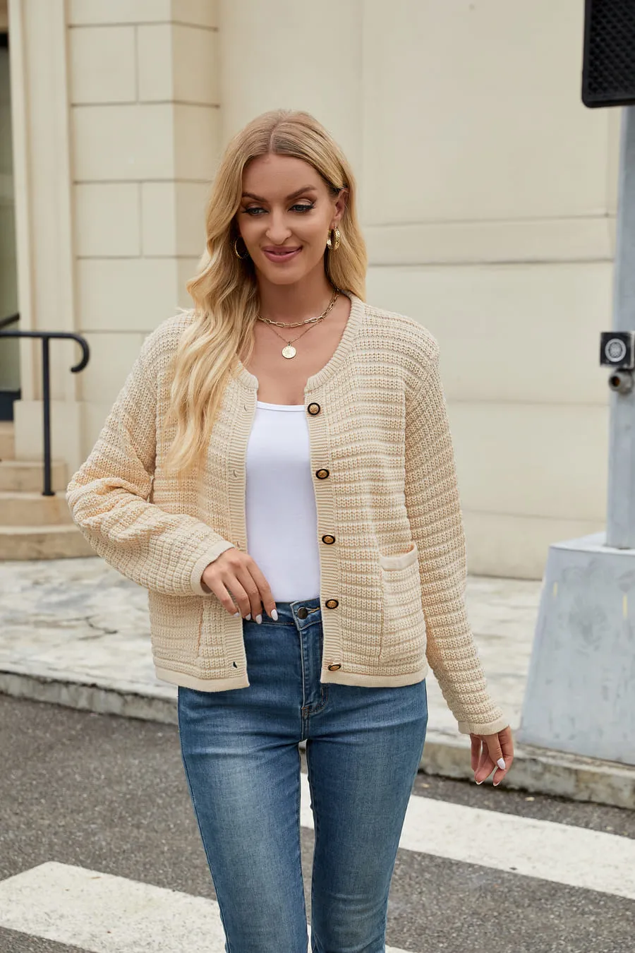 Button Down Knit Jackets with Pockets