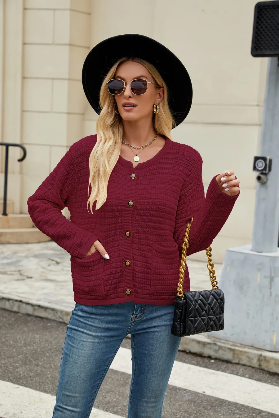 Button Down Knit Jackets with Pockets