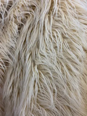 Champagne Mongolian Long Pile Fake Faux Fur Fabric Sold By The Yard