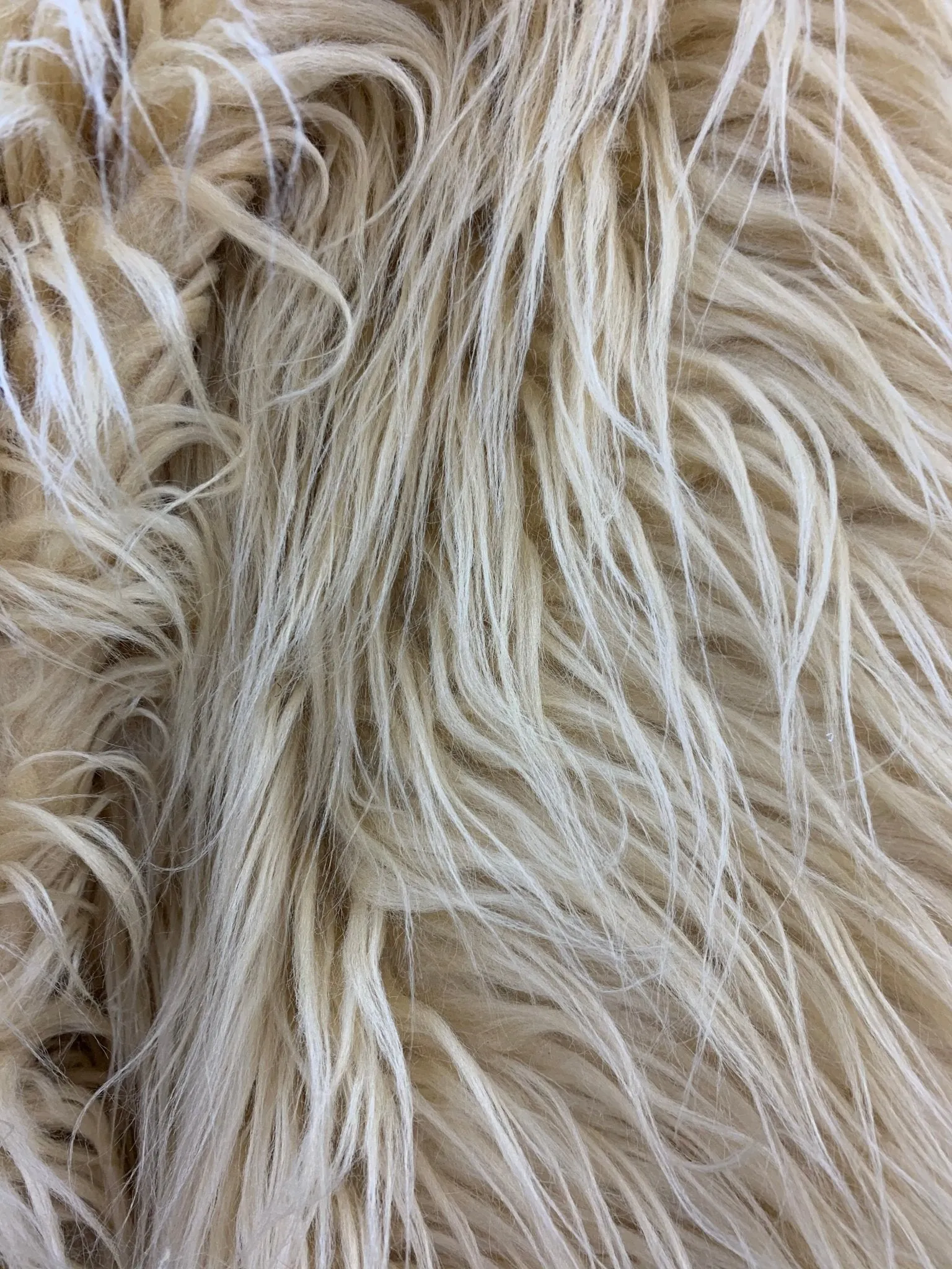 Champagne Mongolian Long Pile Fake Faux Fur Fabric Sold By The Yard