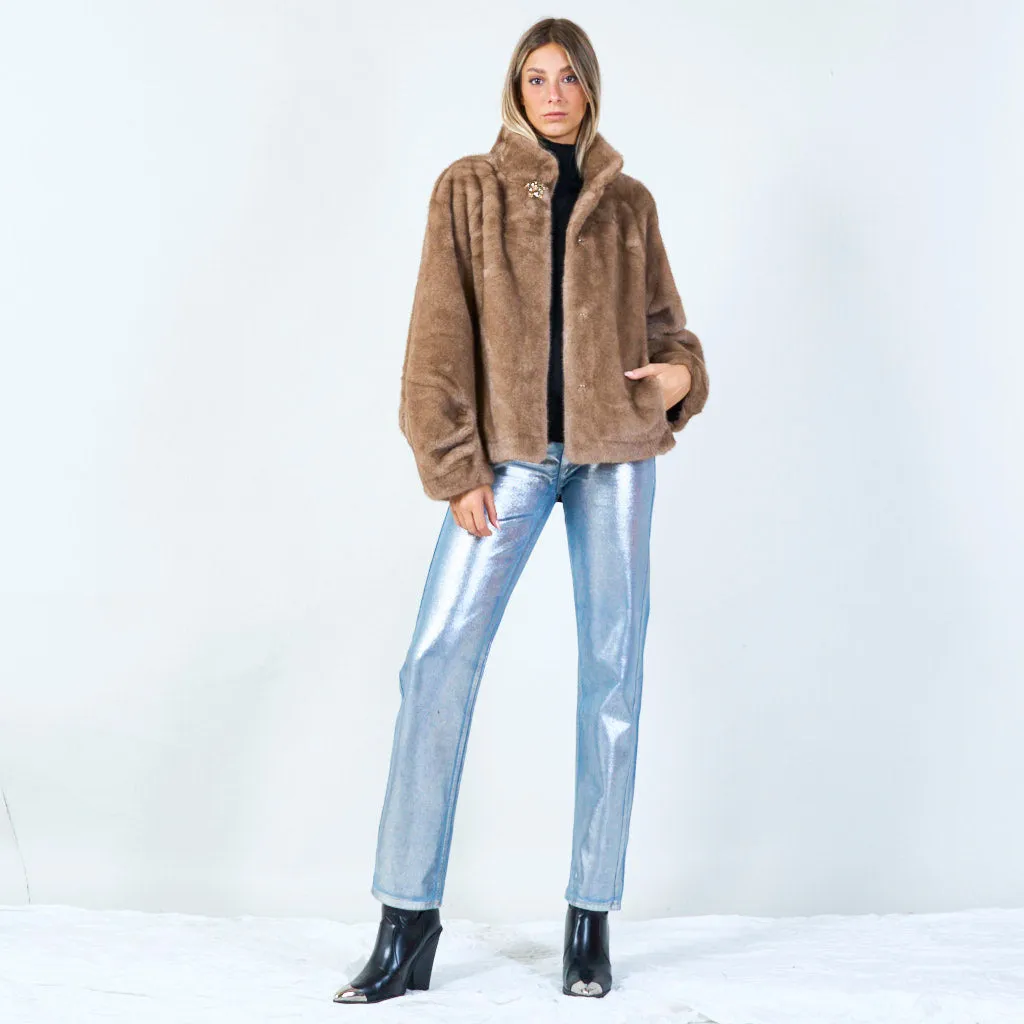 Chic cropped faux fur jacket wholesale