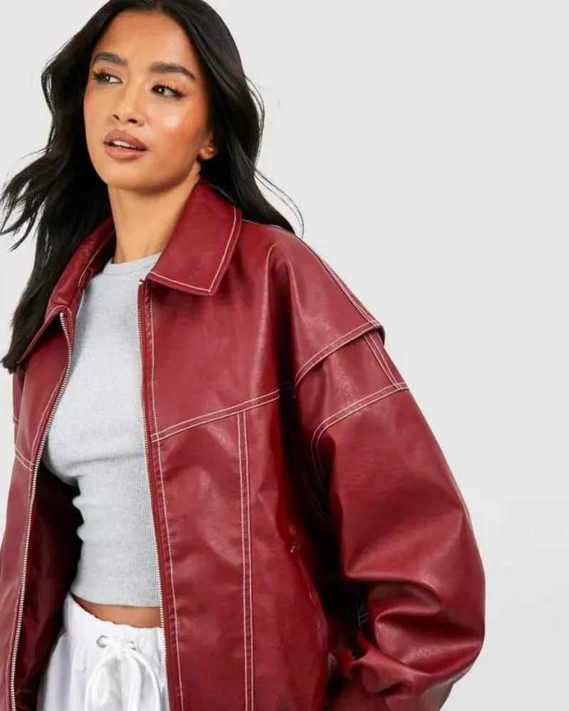 Chic leather bomber jacket for women - khalil