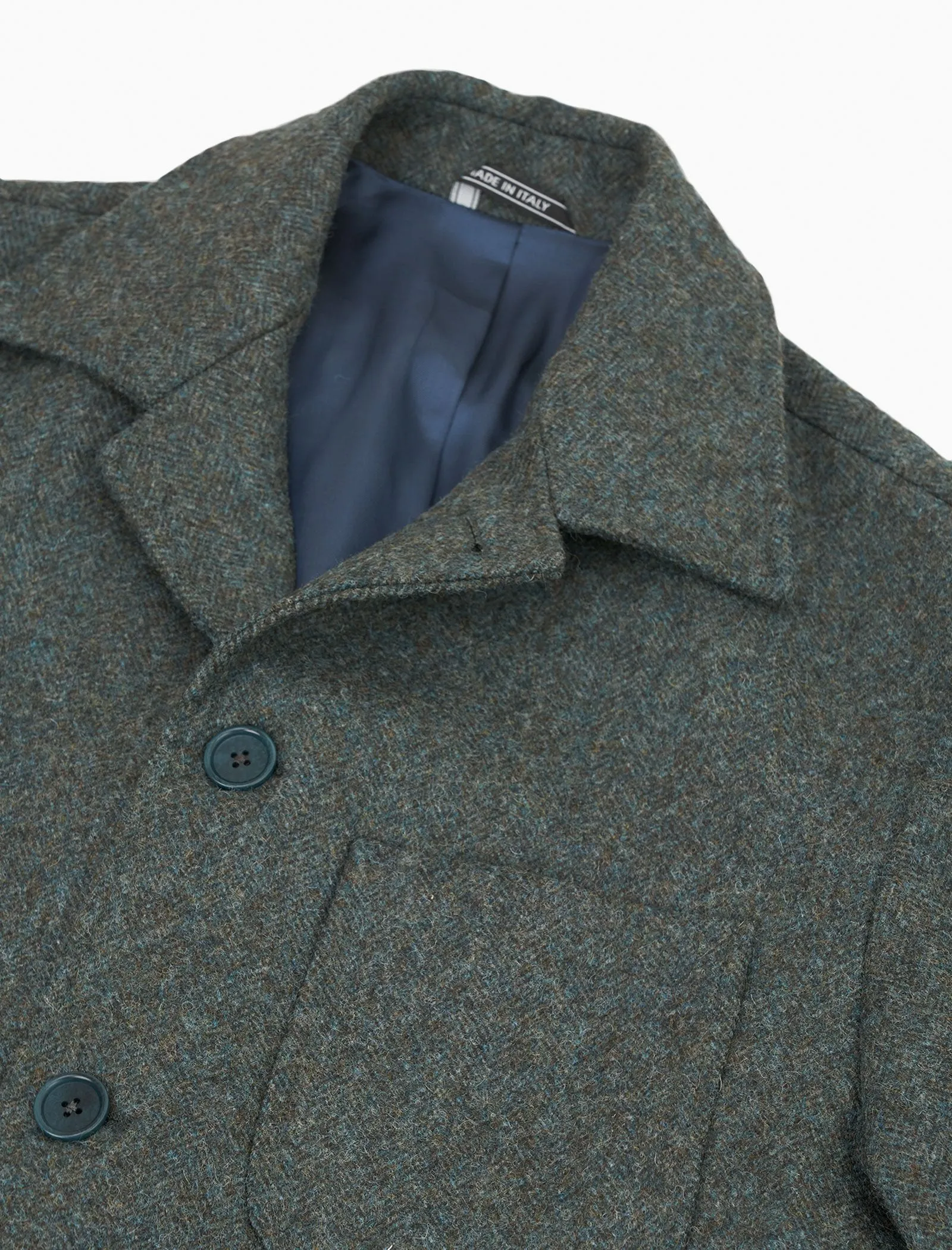 Dark Teal Herringbone Wool Overcoat