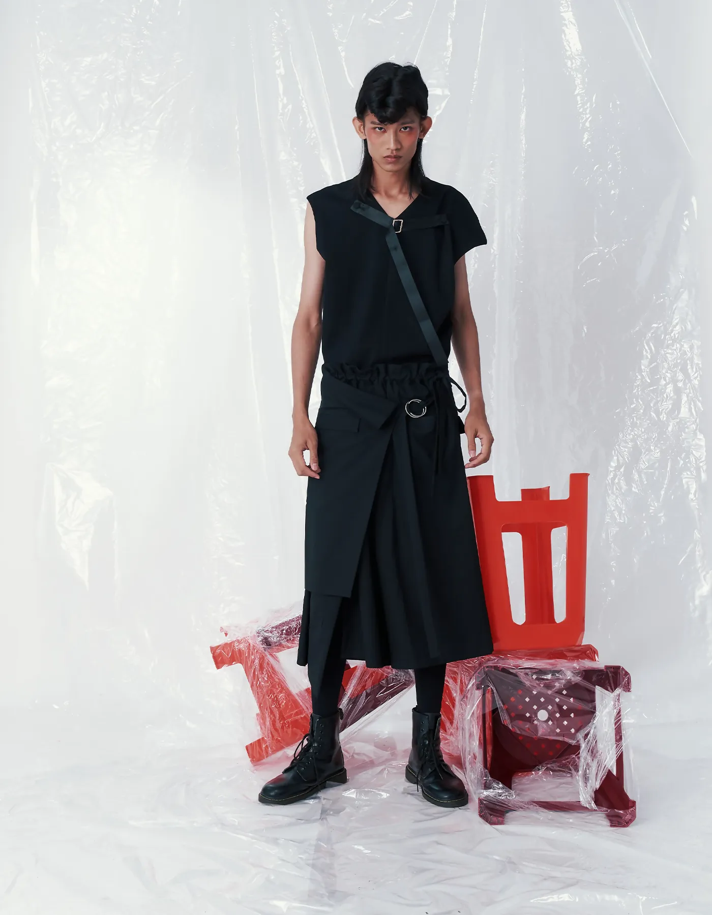 Deconstructed Chef Apron Japanese-Style Wide Pants