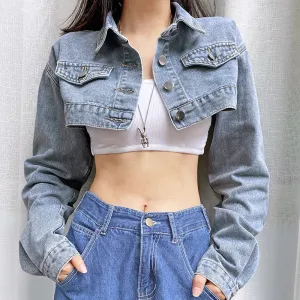 Denim Cardigan Cropped Collared Women's Jacket