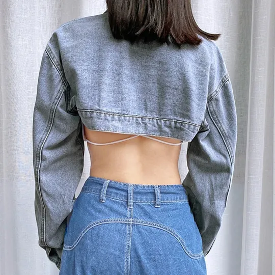 Denim Cardigan Cropped Collared Women's Jacket