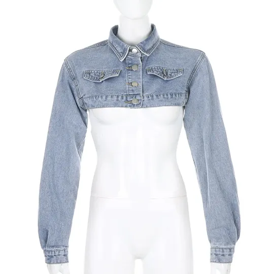 Denim Cardigan Cropped Collared Women's Jacket