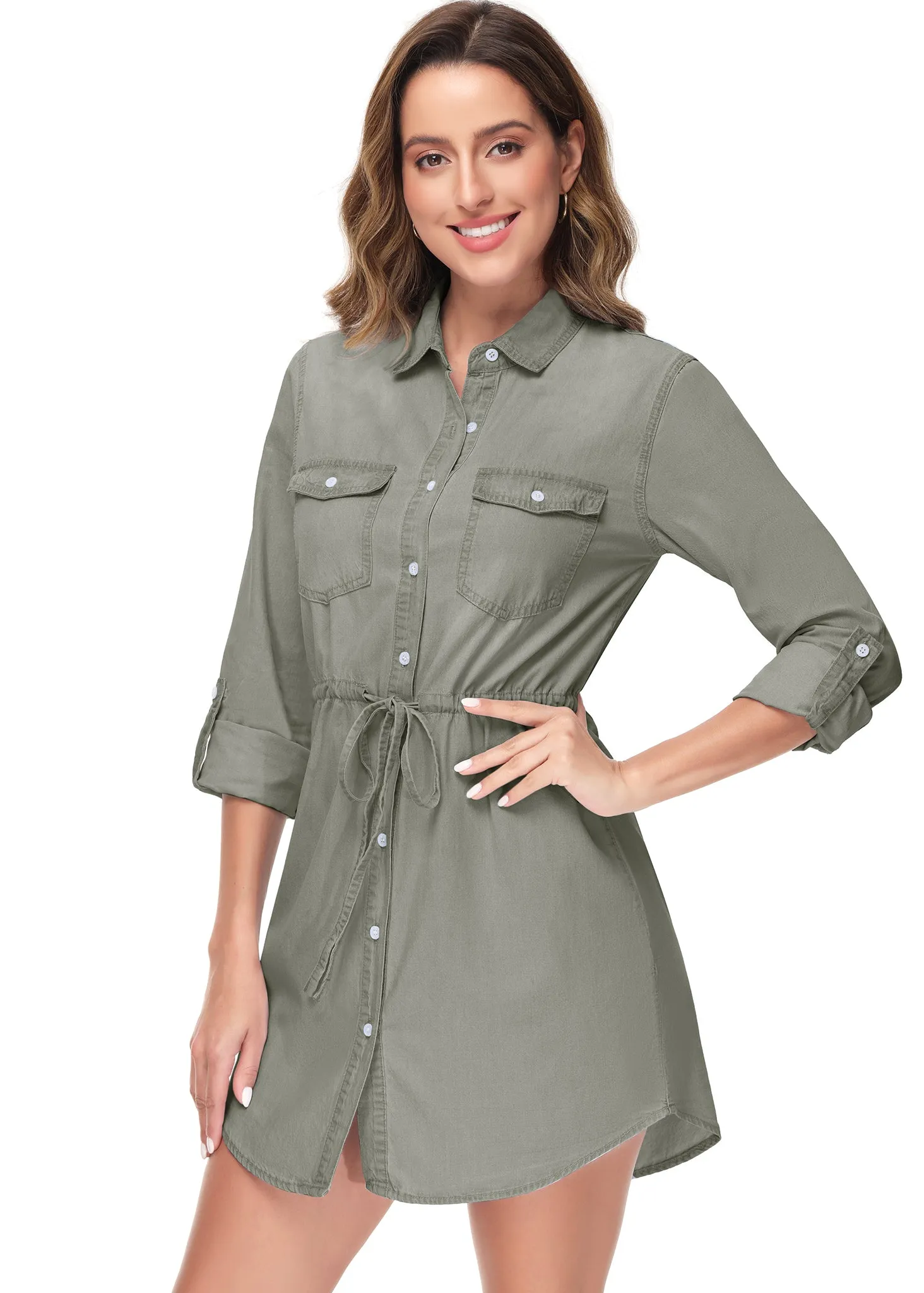 Denim Long-Sleeve Jean Shirt Dress