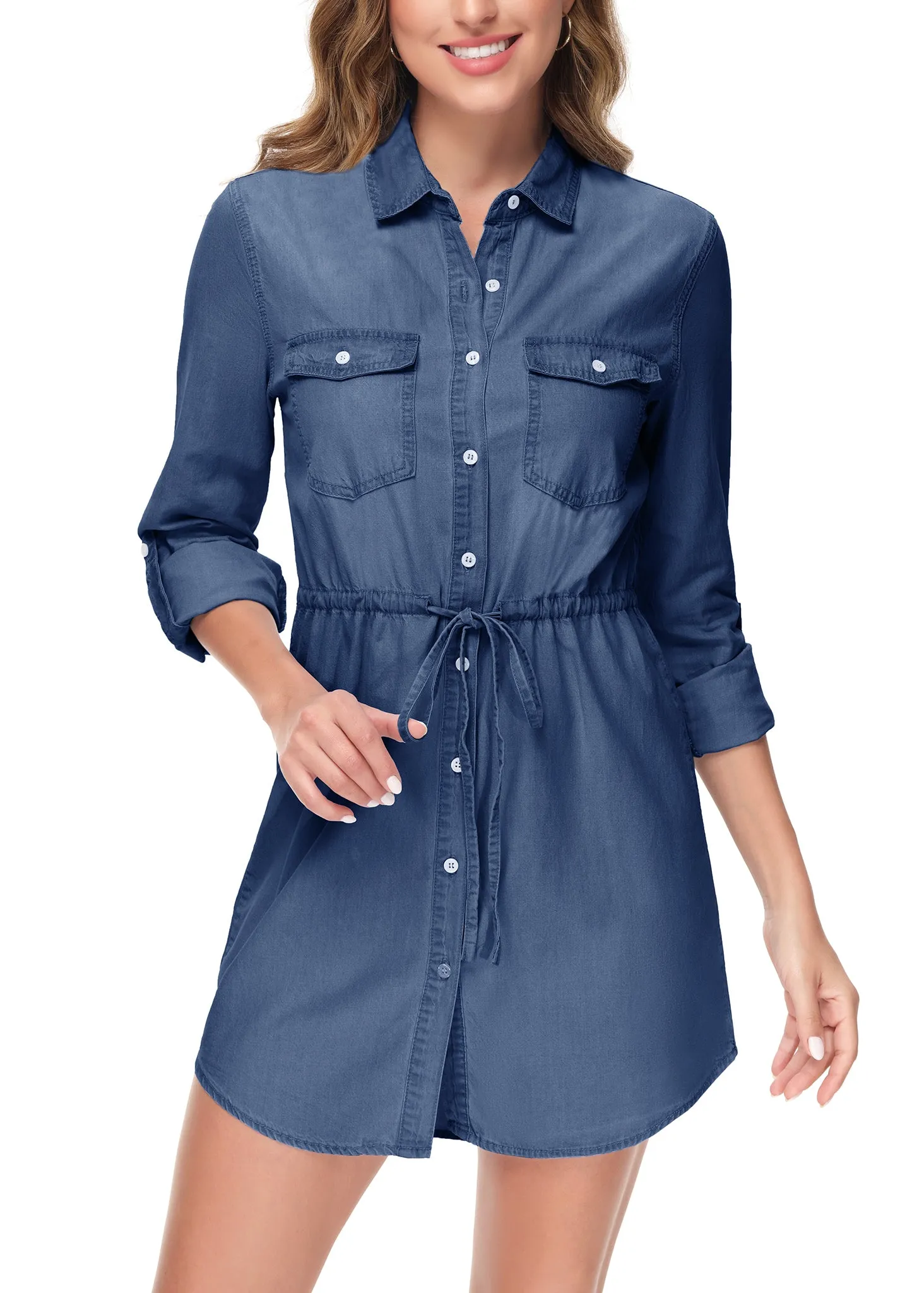 Denim Long-Sleeve Jean Shirt Dress