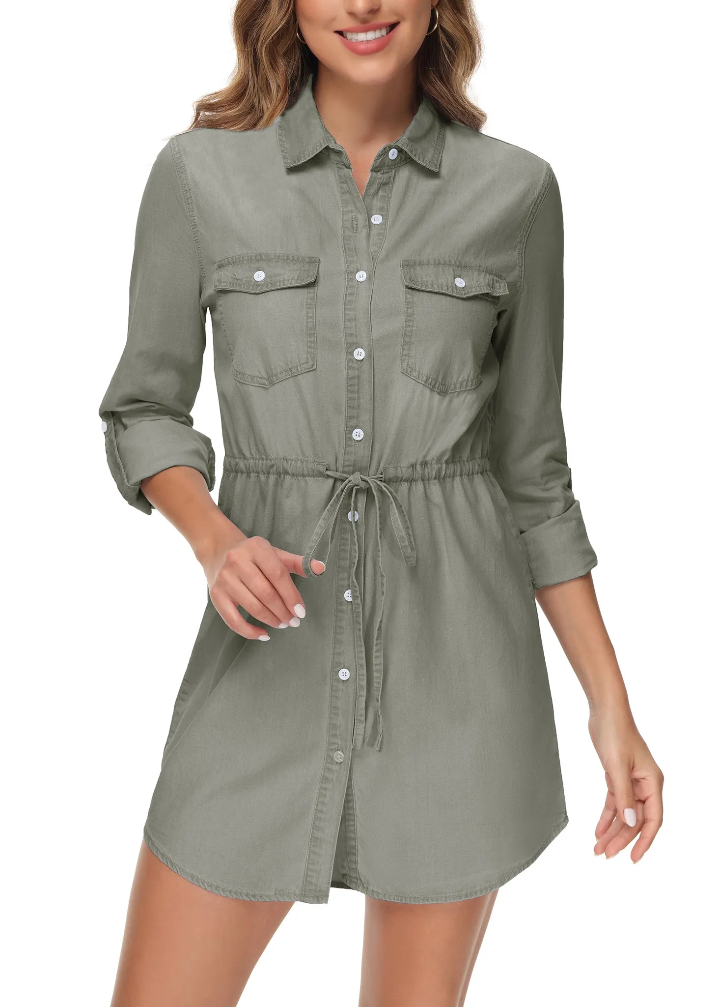 Denim Long-Sleeve Jean Shirt Dress