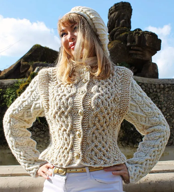 Designer Hand Knitted Wool Jacket with cables