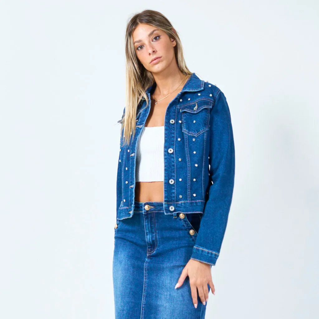 Embellished cropped denim jacket wholesale